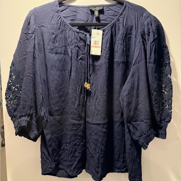 Jessica Simpson Tops - Jessica Simpson Navy Blouse with Lace Detail